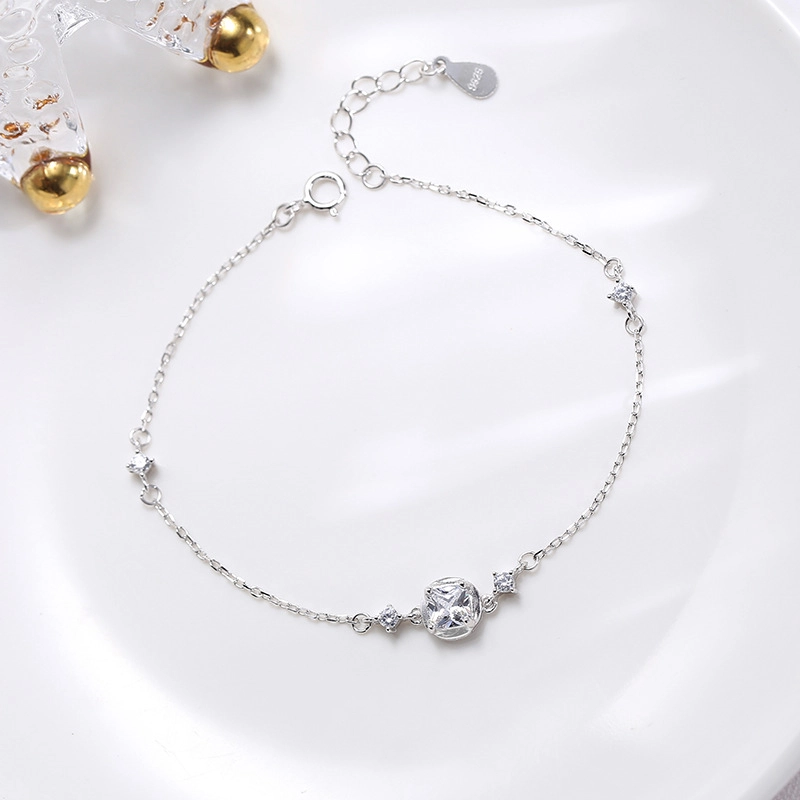 Hainon Square zircon bracelet S925 sterling silver simple temperament fashion Gift card flannel bag set 1