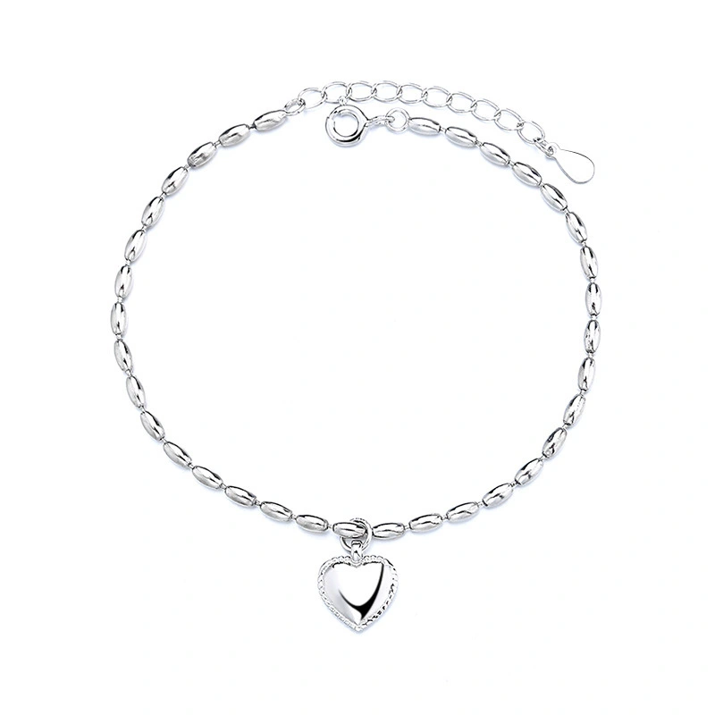 Hainon wholesale Personalized Tiny Heart Bracelet Sterling Silver Dainty Link Chain Bracelet for Women Teen Girls 1