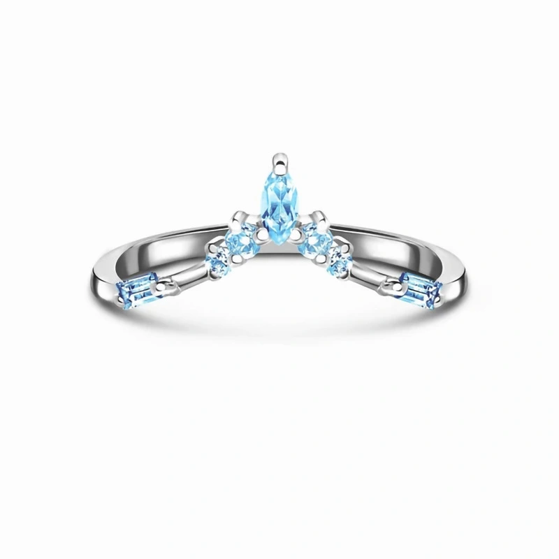 Hainon Dainty S925 Sterling Silver Waterdrop Inlay Sea Blue Zircon Rings Jewelry Women 1