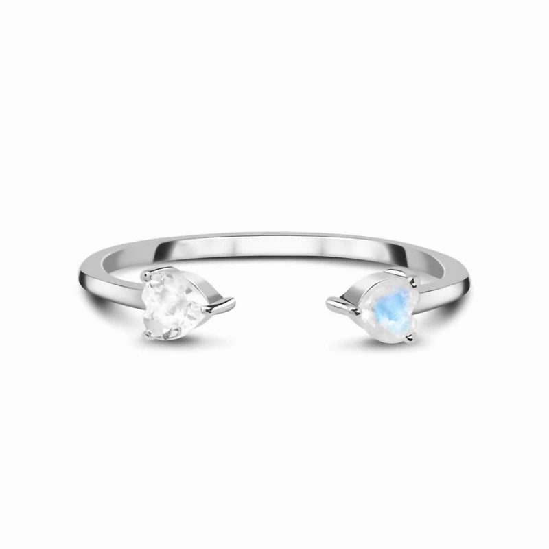 Hainon S925 Sterling Silver Wedding Engagement Rings Double Heart Moonstone Zircon Open Rings Jewelry Women 1