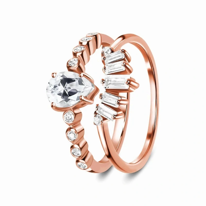 Hainon 925 Silver Rings Set White Sapphire Double Ring For Women Rose Gold Ring Sets Wholesale Supplier 1