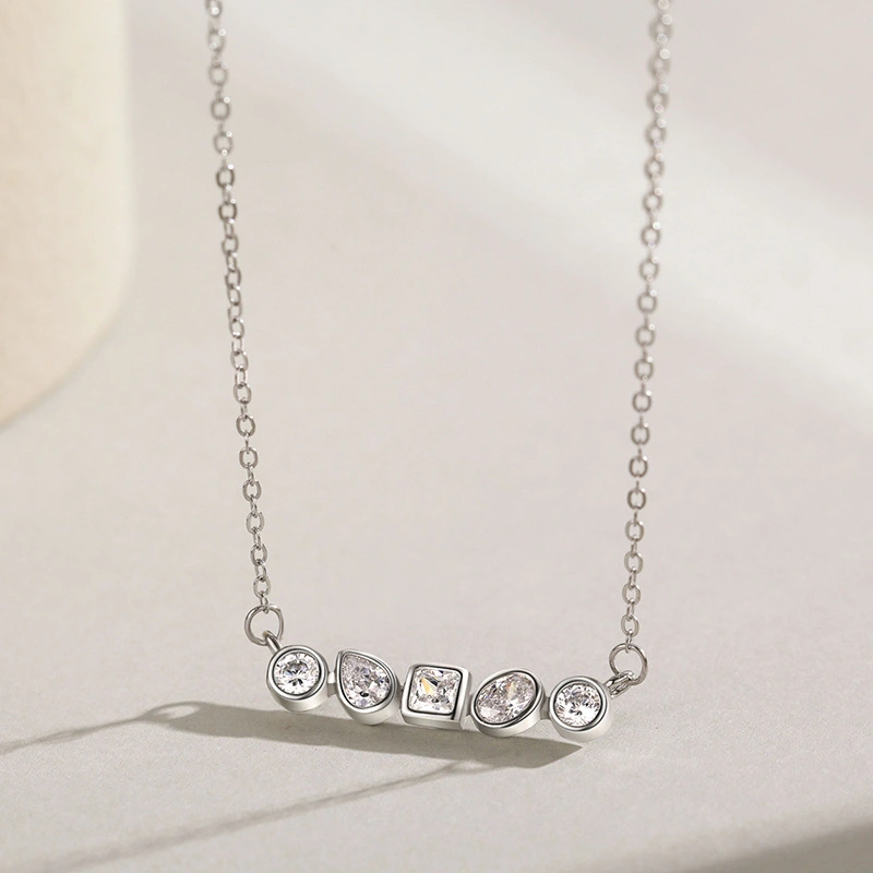 Hainon 925 sterling silver necklace Geometric stitching zircon romantic Anniversary gifts necklace 2022 1