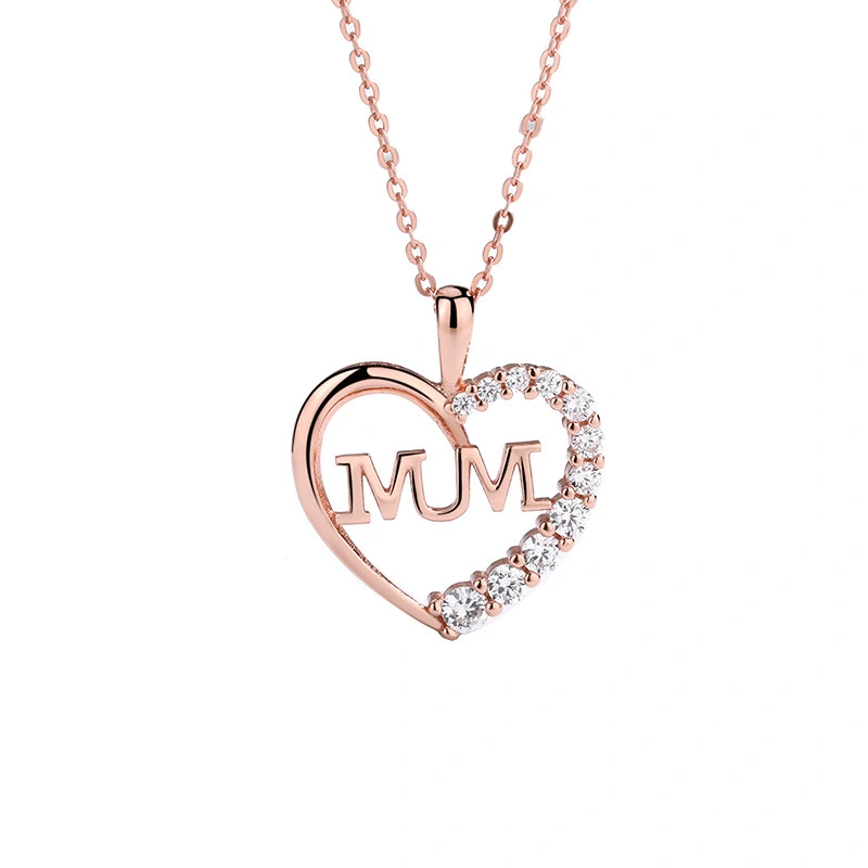 Hainon European and American silver jewelry mother women's pendant 925 mother's day rose gold heart shaped necklace women 1