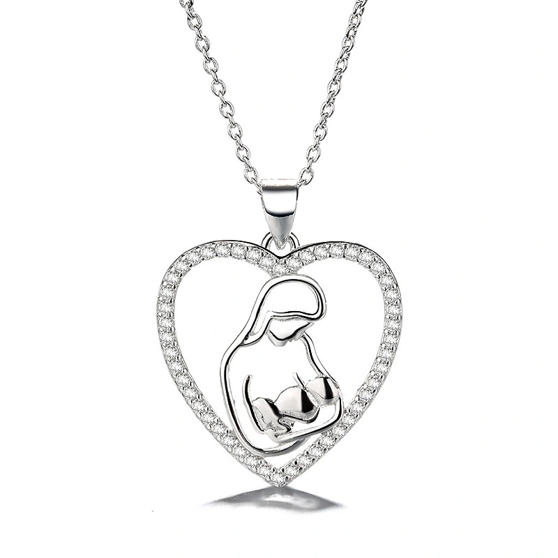 Hainon s925 sterling silver mother and child necklace mother's day necklace fashion mother heart pendant 1