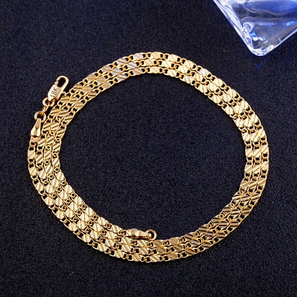 wholesale cheap Plating 18K men gold 2mm flat chain factory oem stamped 18kgf chain stock for 16 18 20 22 24 26 28 30 inch 1