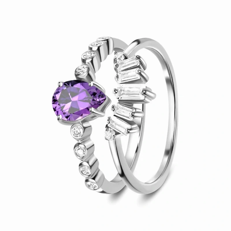 Hainon 925 Silver Rings Set Purple Ring Set For Women Wedding Engagement Silver Plated Ring Sets Wholesale Supplier 1