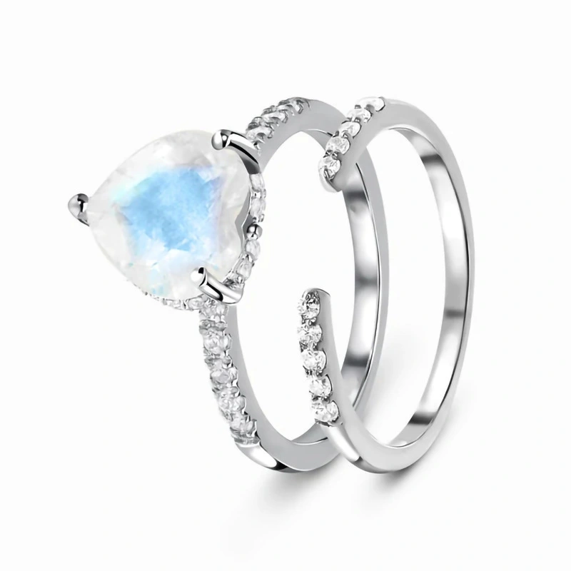Hainon 925 Sterling Silver Ring Love Heart Ring Jewelry Double Inlaid Diamond Moonstone Ring For Women Wholesale Supplier 1