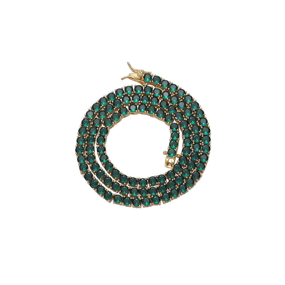 Hainon 4mm Tennis Brass Hip Hop Necklace Green Zircon Fashion Tennis Chain Men and Women Full Zirconium Necklace Jewelry 1