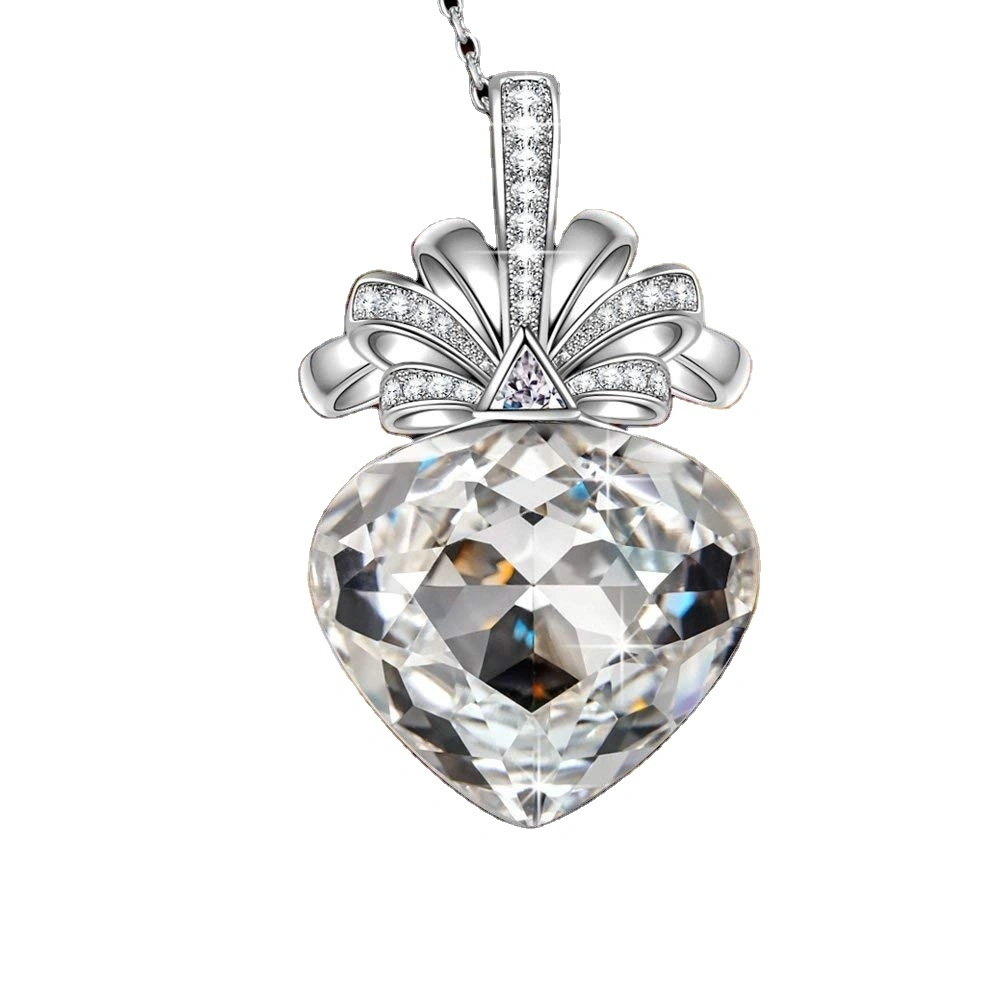 Hainon Luxury Heart Pendant Necklace White Crystal Necklace For Women Valentine's Day Gift Birthday Gift 1