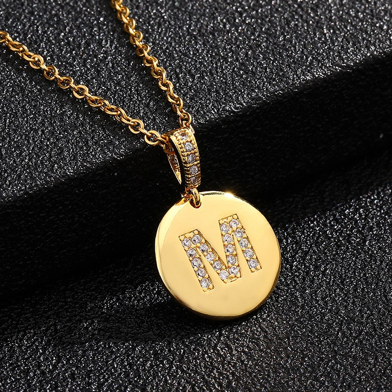 Hainon wholesale A-Z Initial Necklace Gold Plated Stainless Steel Letters round Pendant Necklace for Women 1