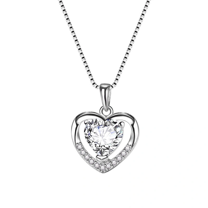 Hainon sterling silver necklace white zircon heart-shaped white gold plating romantic holiday gifts necklace 1