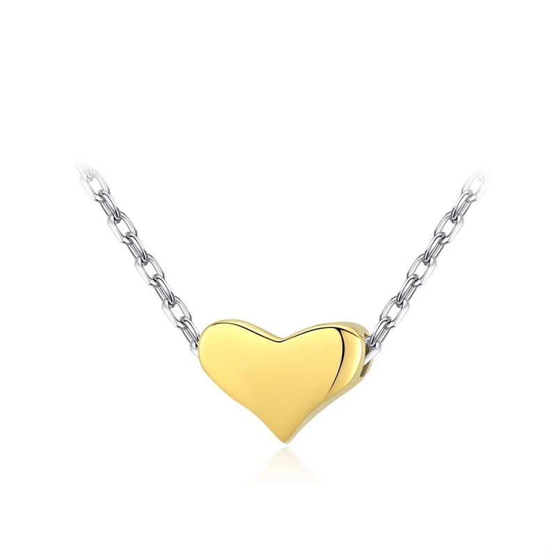 Hainon Simple and cute s925 silver mini heart shaped love necklace temperament jewelry Gift card flannel bag set 1