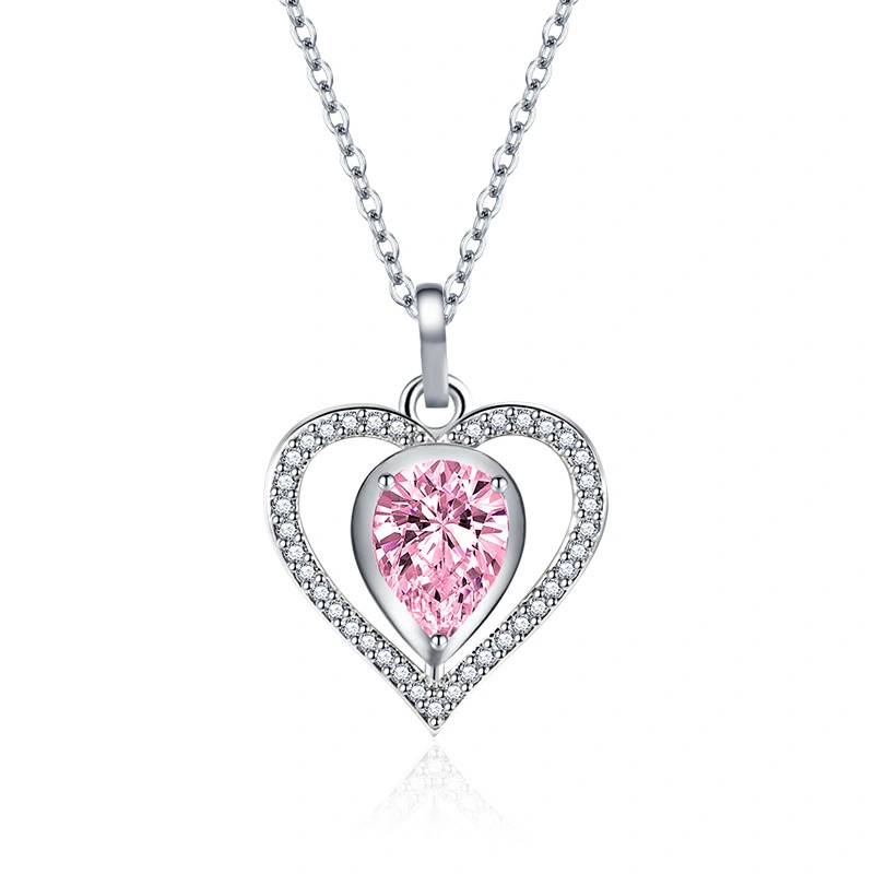 Hainon Classic women necklace jewelry Pink white yellow blue heart zircon crystal Stainless steel necklace Romantic Gift 1