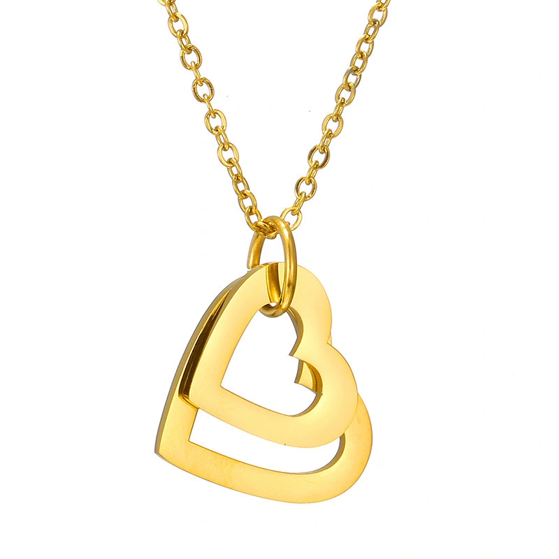 Hainon Stainless steel necklace 18k two heart romantic love Custom Jewelry name necklace personalised Children's jewelry gift 1