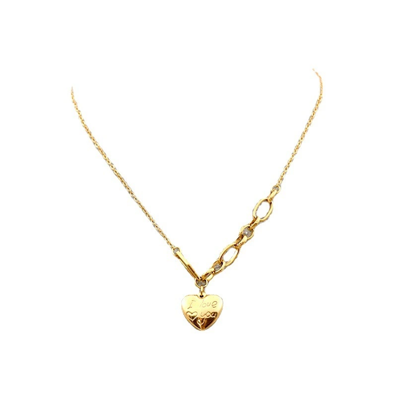 Hainon New fashion simple heart stitching retro golden titanium steel necklace personality jewelry wholesale 1