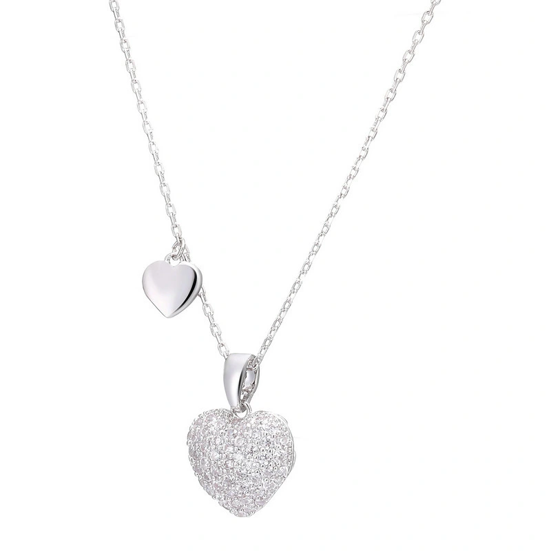 Hainon New fashion heart full diamond clavicle chain temperament rose gold double love zircon necklace 1