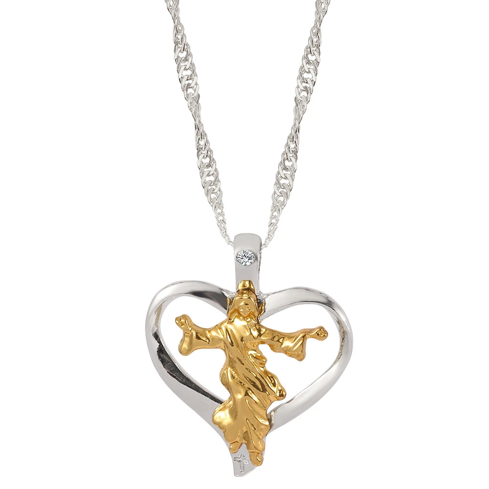 Hainon European and American fashion love rhinestone crystal plating two color necklace jewelry accessories 1