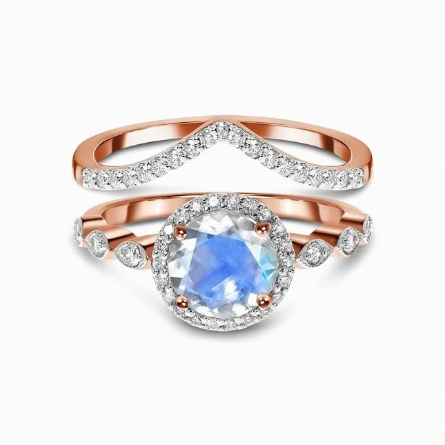 Hainon S925 Sterling Silver Round Zircon Rose Gold Ring Women Wedding Double Layer Ring 1