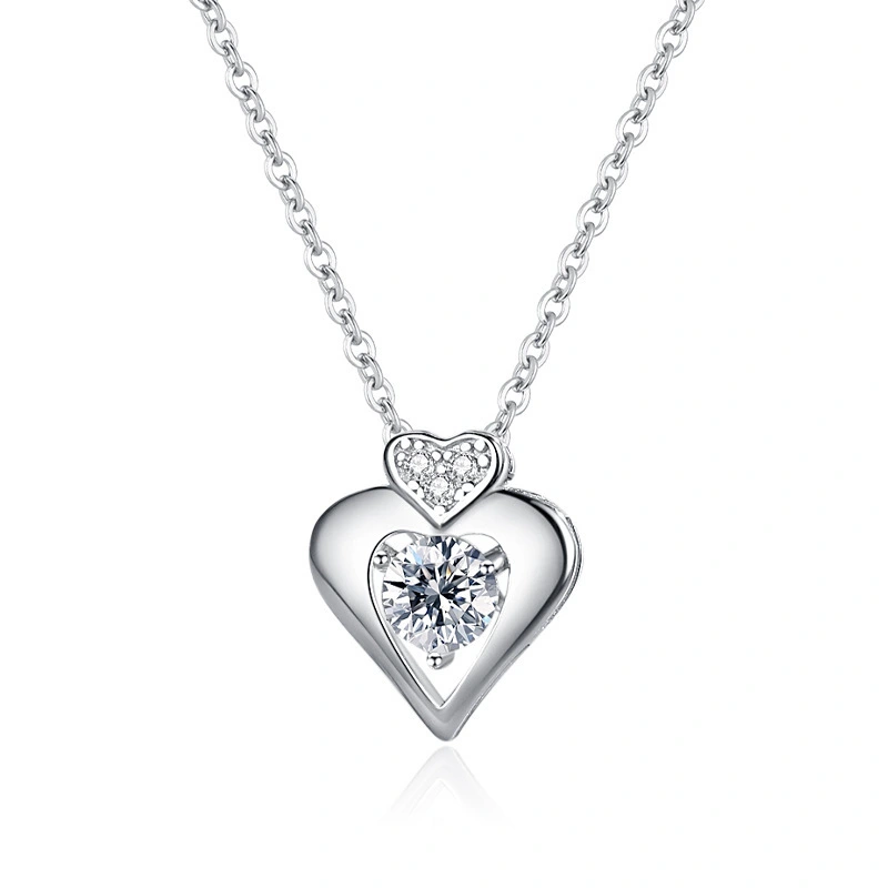 Hainon Simple S925 Sterling Silver Love Necklace Women's Diamond Heart Korean Clavicle Chain necklace wholesale 1
