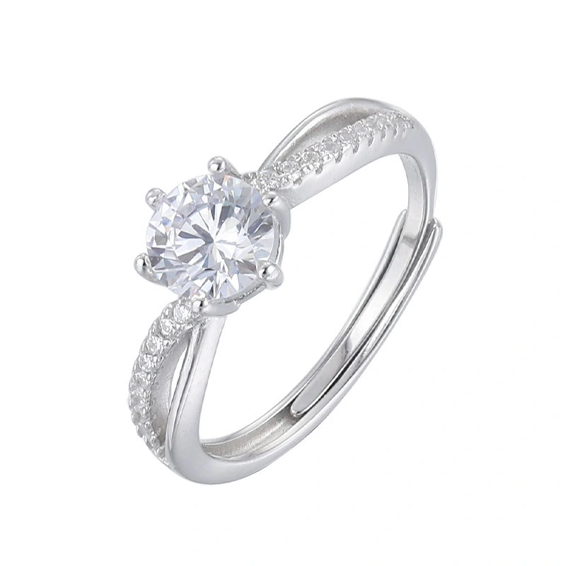Hainon S925 Silver zircon Ring Fashion Temperament Wedding Diamond Ring Open Ring Gift card flannel bag set 1