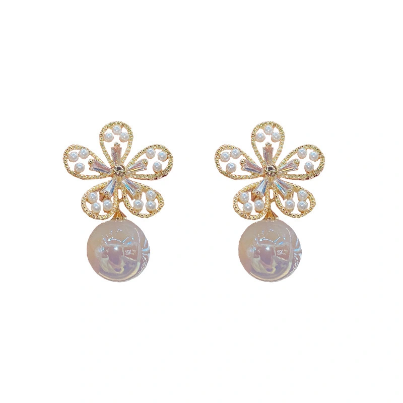 Hainon 2022 stud earrings women Mermaid Pearl Colorful Luxury Flowers Flash pearl earrings women jewelry 1