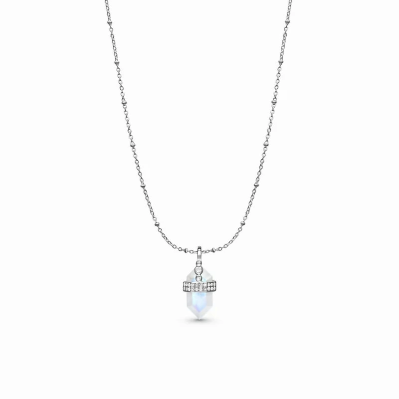 Hainon S925 Sterling Silver Hexagonal Column Inlaid Moonstone Pendant Necklace For Women 1