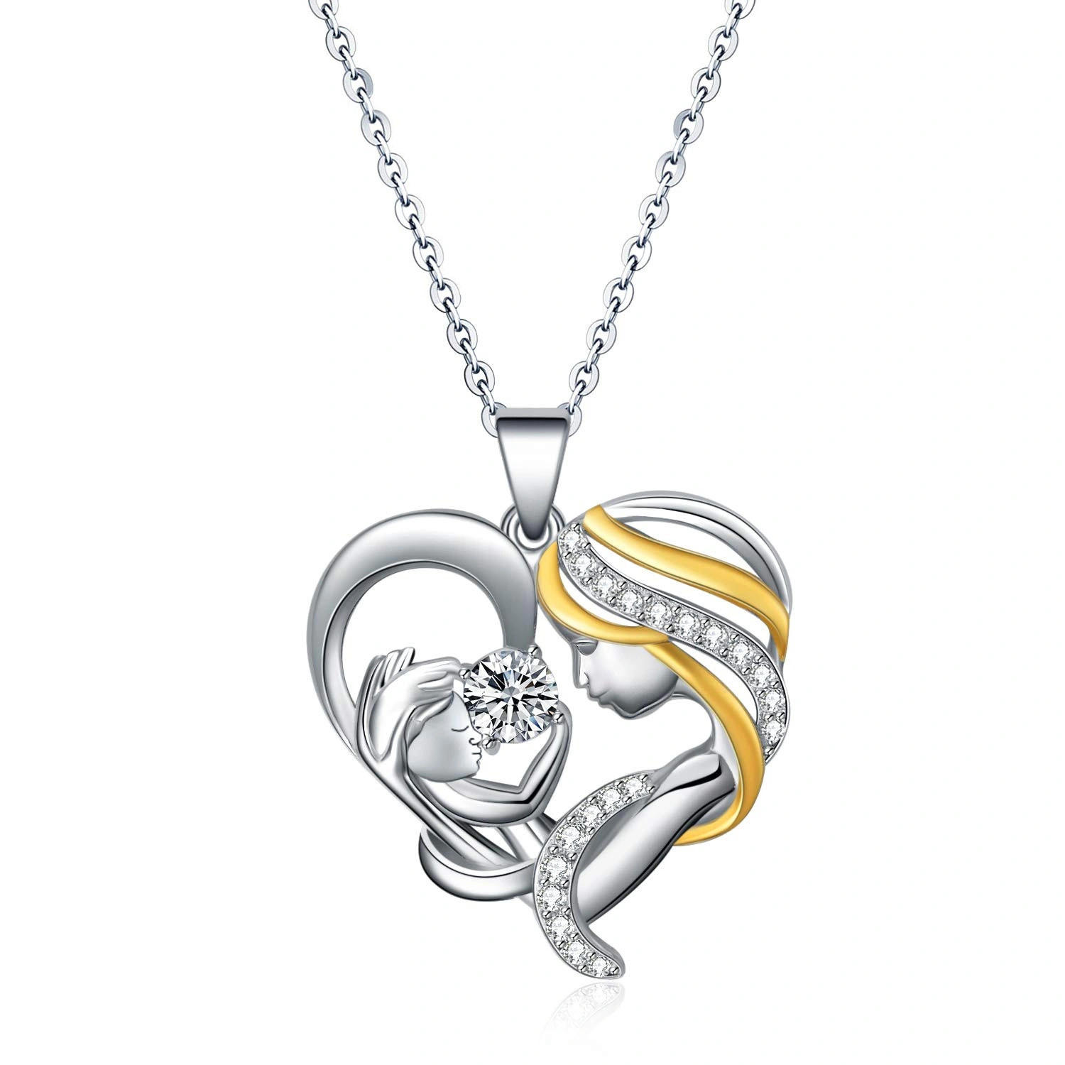Hainon Fashion Necklace Link Chain women silver jewelry gift Mother's Day heart Pendant Necklace card flannel bag set 1