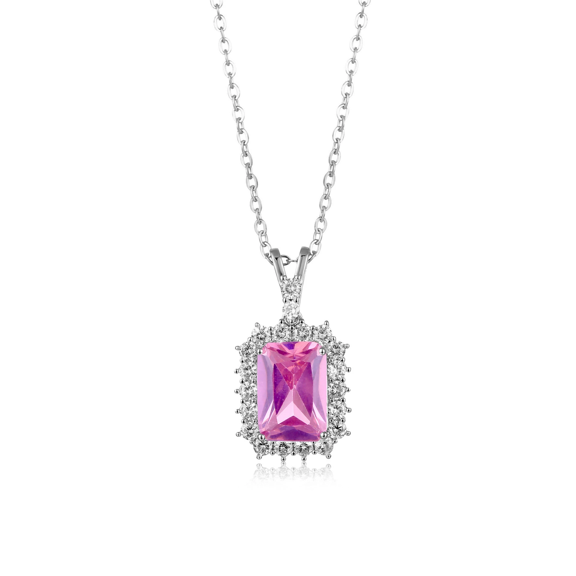 Hainon Fashion Korean Temperament Simple Micro-Set Zircon Necklace Princess Square Pendant Colorful Zircon Necklace 1