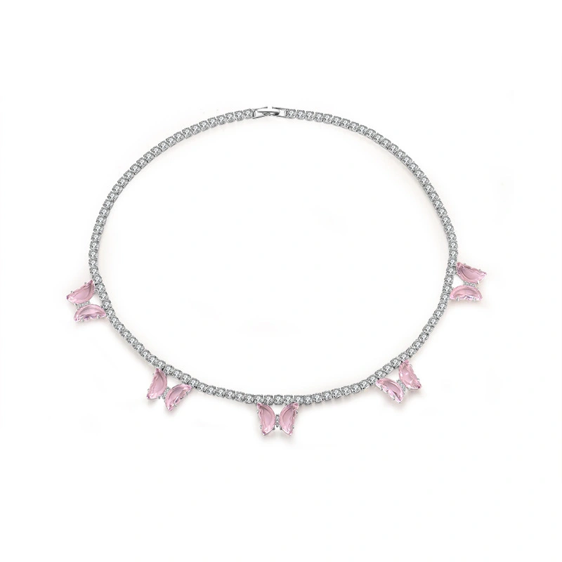 European and American Hot Selling Hip-Hop Zircon Tennis Chain Butterfly Necklace For Women Collarbone Chain Popular Jewelry 1