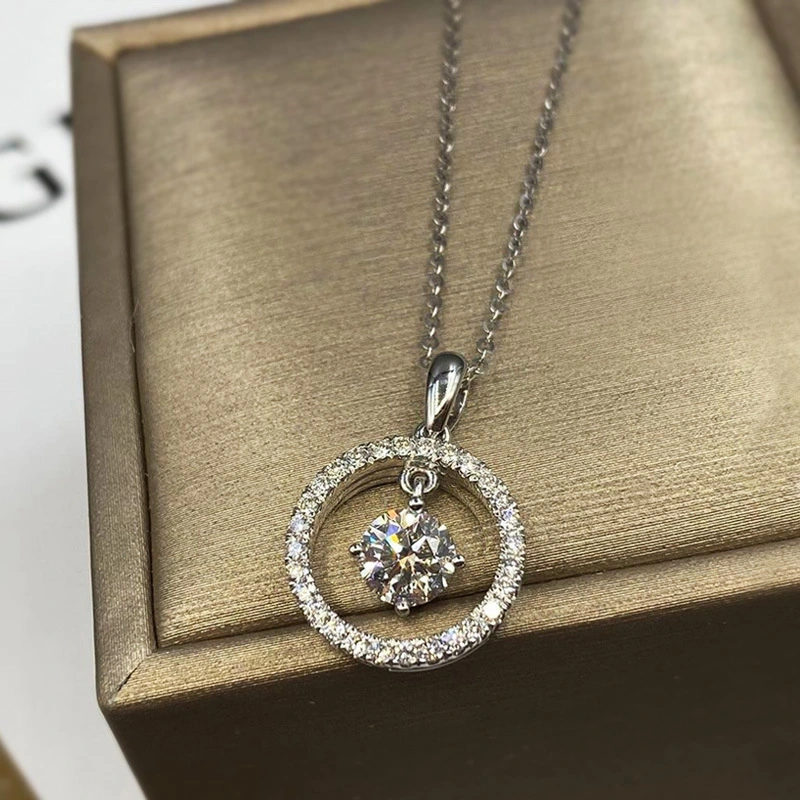Hainon Simple Fashion round zircon circle pendant necklace Valentine's day gift for girlfriend Gift card 1