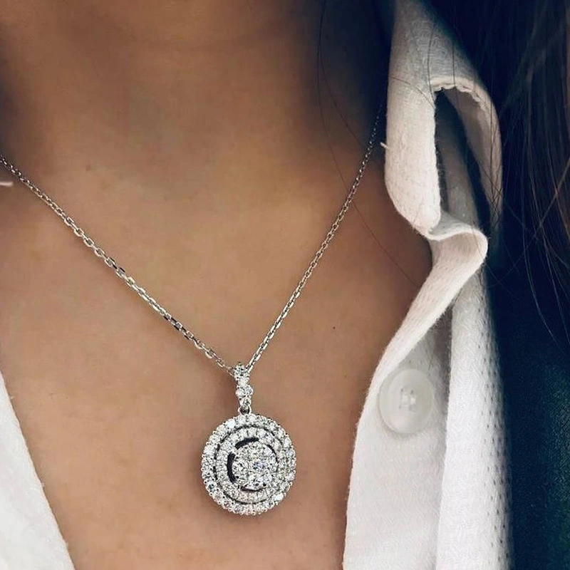 Hainon trendy necklace Creative Hollow round Pendant Necklace Full Rhinestone Zircon Women's Clavicle Chain Gift card 1