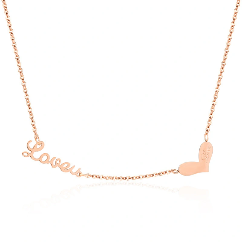 Hainon rose Gold Plated Stainless Steel Necklace letter Pendant Necklace heart pendant Creative Necklace Women Gift wholesale 1