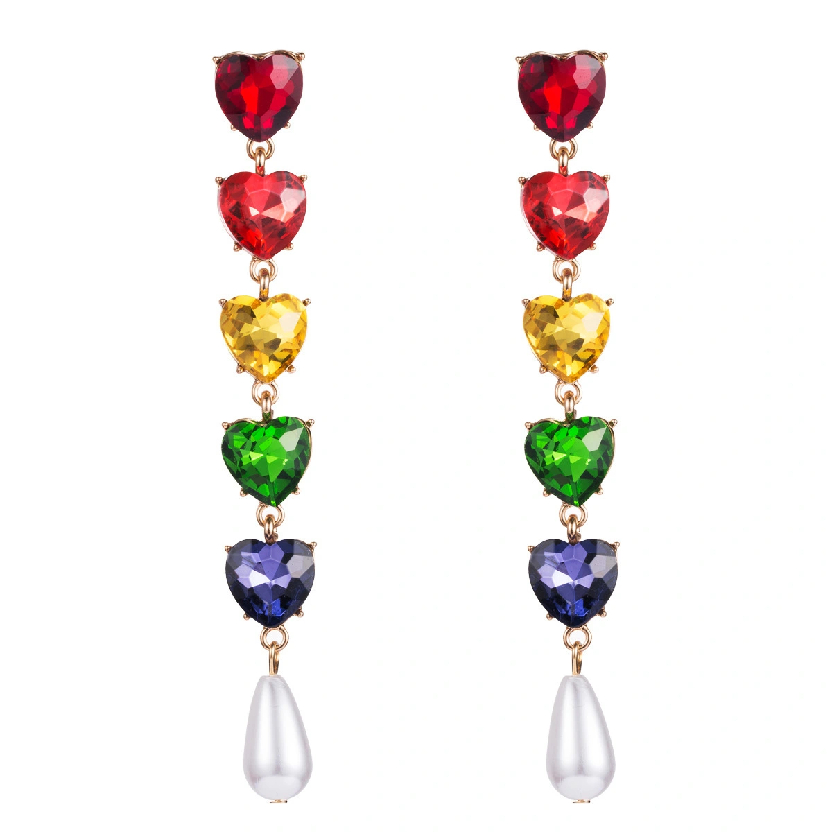 Hainon Personalized red yellow alloy zircon love pearl earrings sweet temperament earrings jewelry 1