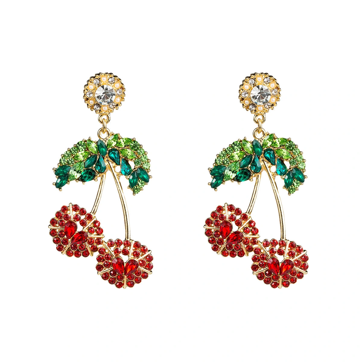 Hainon Cute Acrylic Diamond-studded Cherry Earrings Female Fashion Personality Summer Cool Fruit Earrings 1