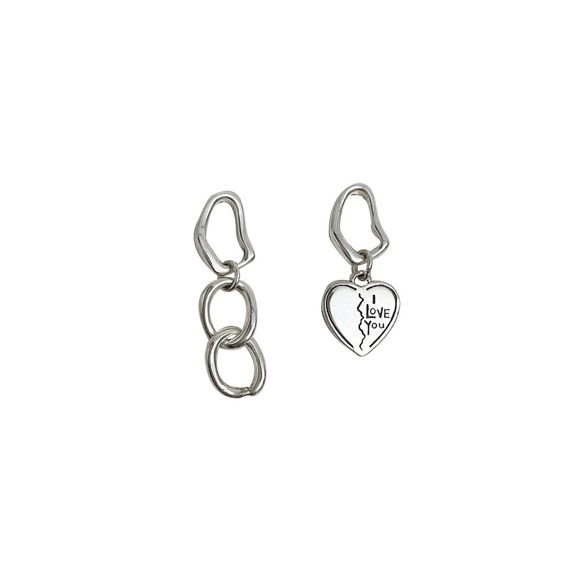 Hainon Personalized s925 sterling silver love unique asymmetric earrings new trend jewelry for women 1