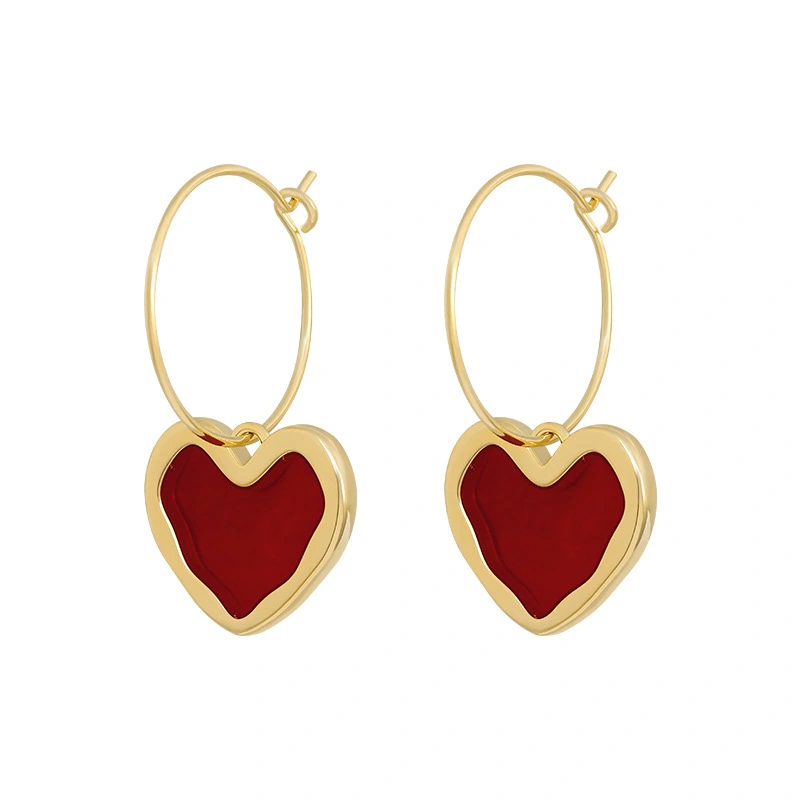 Hainon New trendy wine red love earrings simple temperament personality earrings ear jewelry for girl 1
