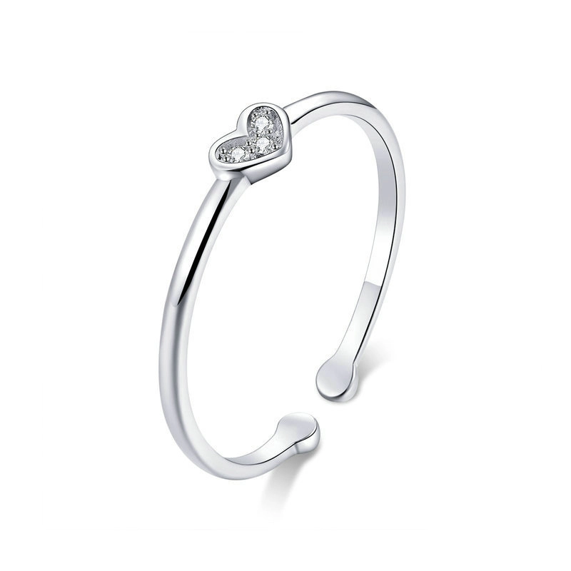Hainon Hot Selling Heart Simple Inlaid Zircon S925 Platinum Plated Ladies Open Ring Wholesale Sterling Silver Romantic Heart Cut 1