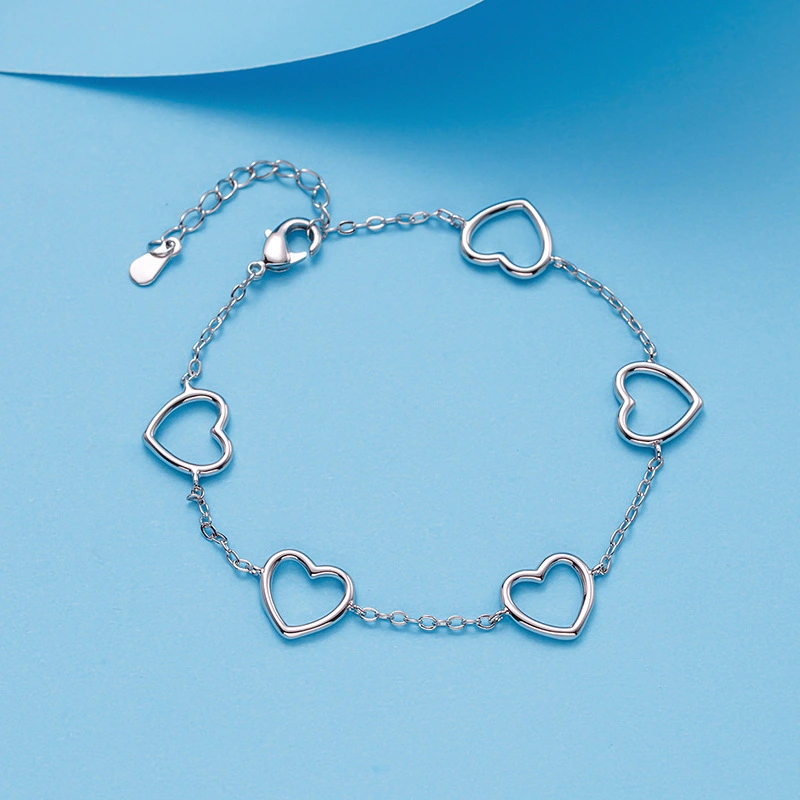 Hainon Hollow Heart couple bracelets two colors silver rose gold Chain bracelet wholesale low price Valentine's Day bracelet 1