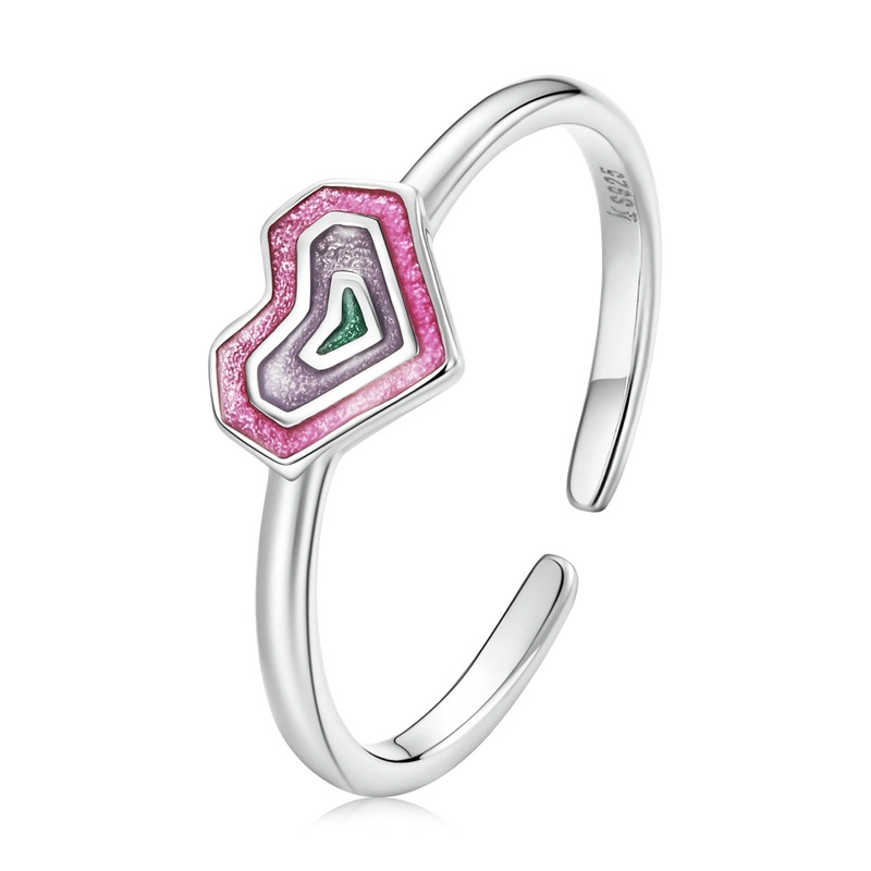 Hainon Sterling silver s925 colorful love open ring platinum plated pink heart ring jewelry wholesale 1