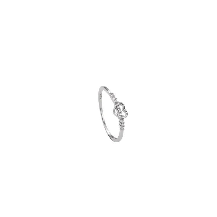 Hainon S925 silver love heart diamond ring new simple heart ring fashion personality temperament wholesale 1