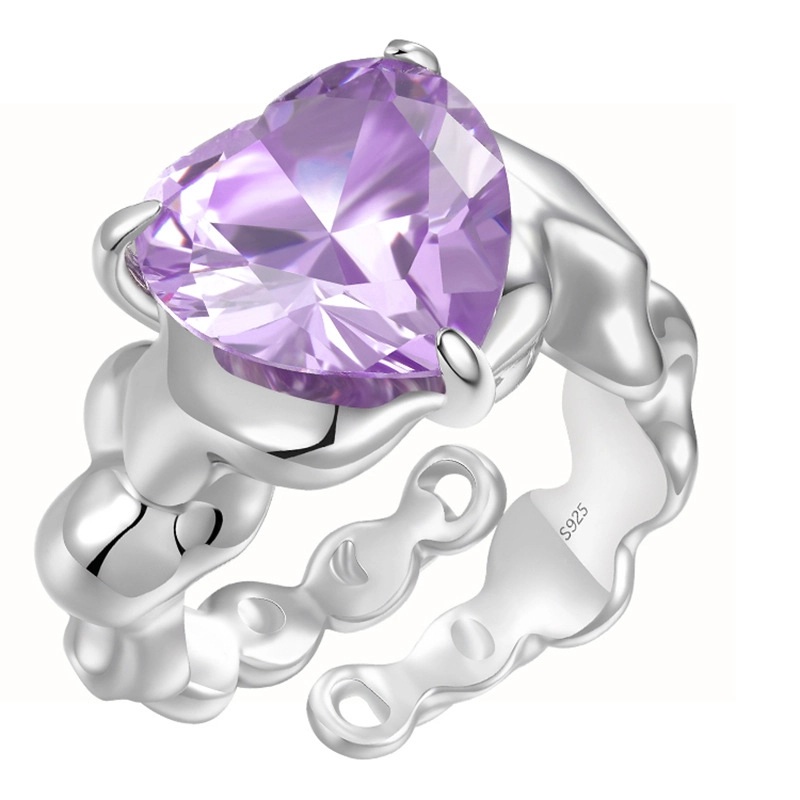 Hainon 2022 fashion Purple Heart Gem Chain Ring Love Heart Ring Men and Women Open Rings jewelry wholesale 1