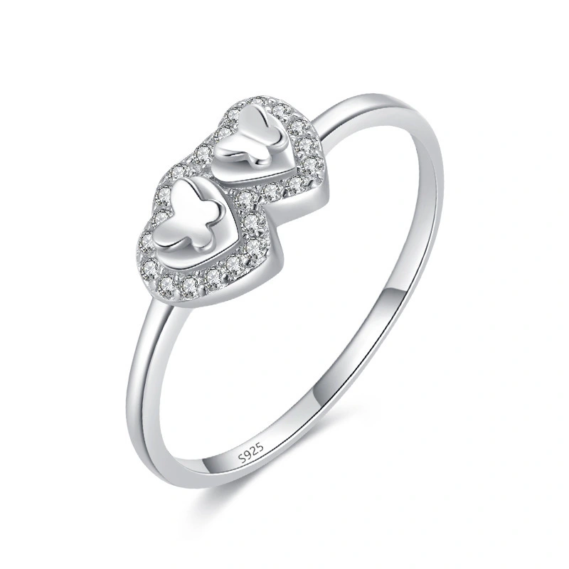 Hainon s925 silver ring heart butterfly micro diamond ring closed ring hot sale jewelry for women wholesale 1