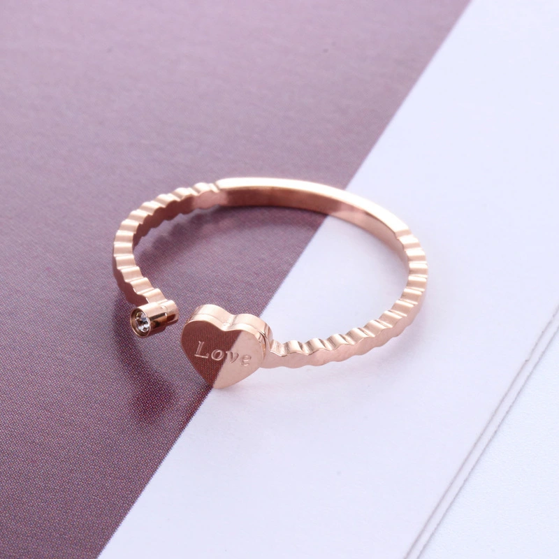 Hainon New girl style LOVE single diamond index finger open tail ring titanium steel jewelry couple rose gold ring 1