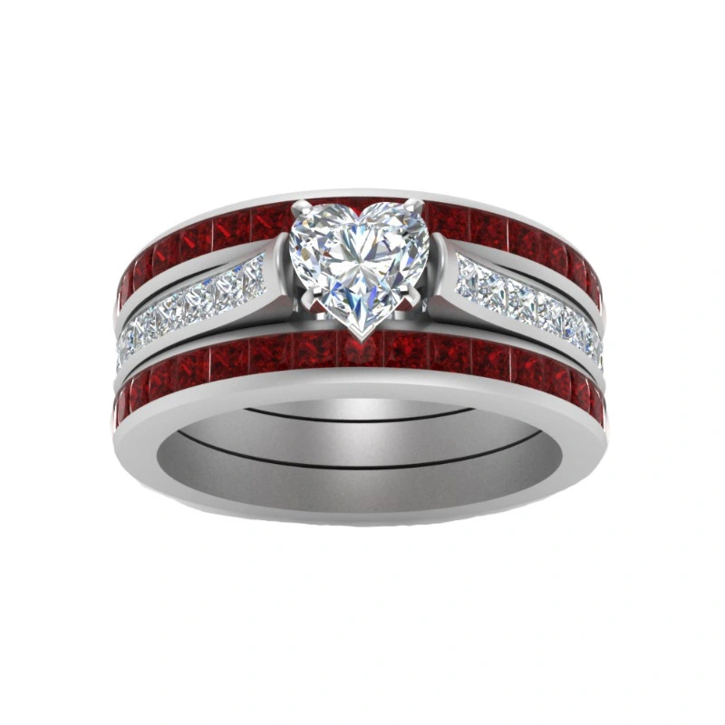 Hainon European and American fashion new product ring ruby heart three-tier ring charm ladies wholesale 1