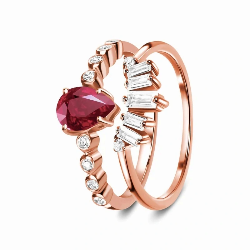 Hainon 925 Sterling Silver Ring Waterdrop Dove Ruby Rings Jewelry Micro Zircon Rose Gold Double Ring Women Wholesale 1