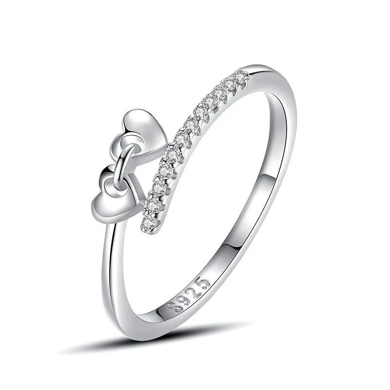 Hainon 925 sterling silver ring Two heart zircon Micro inlaid rings women wedding jewelry wholesale 1
