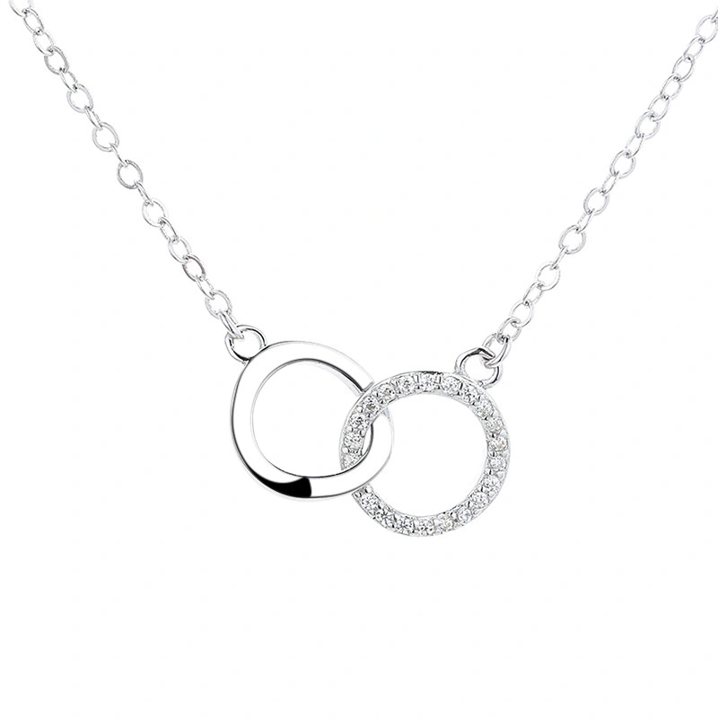 Hainon S925 Sterling Silver Two Interlocking Infinity Circles Pendant Necklace double round necklace jewelry 1