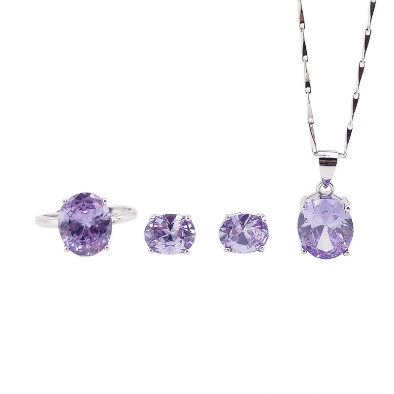 Hainon Sterling Silver jewelry set oval Violet zircon Ring pendant Necklace Earrings Set for Women gift 2022 1