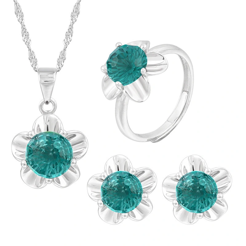 Hainon Sterling Silver jewelry set Romantic Flower 8mm zircon Ring pendant Necklace Earrings Set for Women gift 2022 1