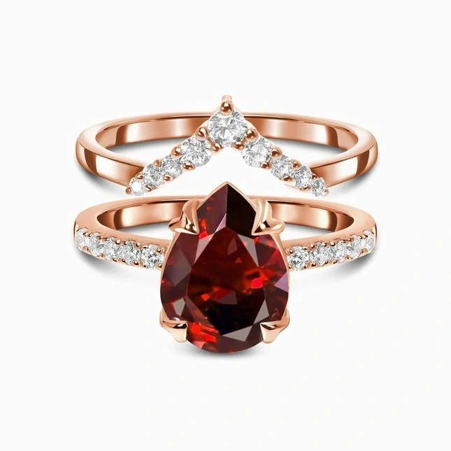 Hainon Vintage 925 Sterling Silver Rings For Women Rose Gold Ruby Micro Zircon Double Ring Women Wholesale 1